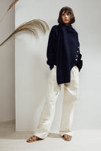 Load image into Gallery viewer, Alaska Draped Scarf Yak Cashmere-blend Sweater Navy/Black| 22 Factor | ECO-LUXE knitwear