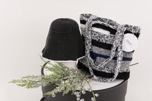 Load image into Gallery viewer, 22 Factor | Hello Sunshine! Crochet Hat & Handbag Grey Black Gift Set