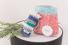 Load image into Gallery viewer, 22 Factor | Sm:)e Yarn Crochet Handbag & Waterbottle Case Blue Gift Set