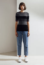 Load image into Gallery viewer, Eira Feather Cashmere Rib Top Charcoal / Teal| 22 Factor | ECO-LUXE knitwear