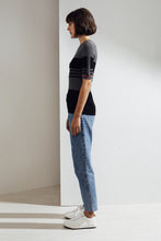 Load image into Gallery viewer, Eira Feather Cashmere Rib Top Charcoal / Teal| 22 Factor | ECO-LUXE knitwear