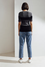 Load image into Gallery viewer, Eira Feather Cashmere Rib Top Charcoal / Teal| 22 Factor | ECO-LUXE knitwear