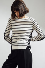 Load image into Gallery viewer, Nieva Intarsia Feather Cashmere Top Ivory / Black | 22 Factor | ECO-LUXE knitwear
