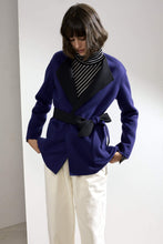 Load image into Gallery viewer, Alda Reversible Double-faced Cashmere Wrap Coat Blue/Dark Grey