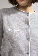 Load image into Gallery viewer, Personalized Garnet Embroidered Cashmere Cardigan Grey/Ivory