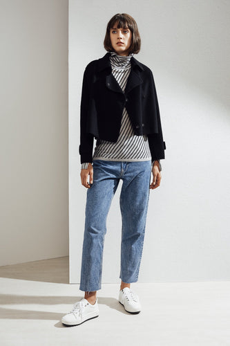 Aria Double-face Cashmere Double Breasted Military Coat Black| 22 Factor | ECO-LUXE knitwear 
