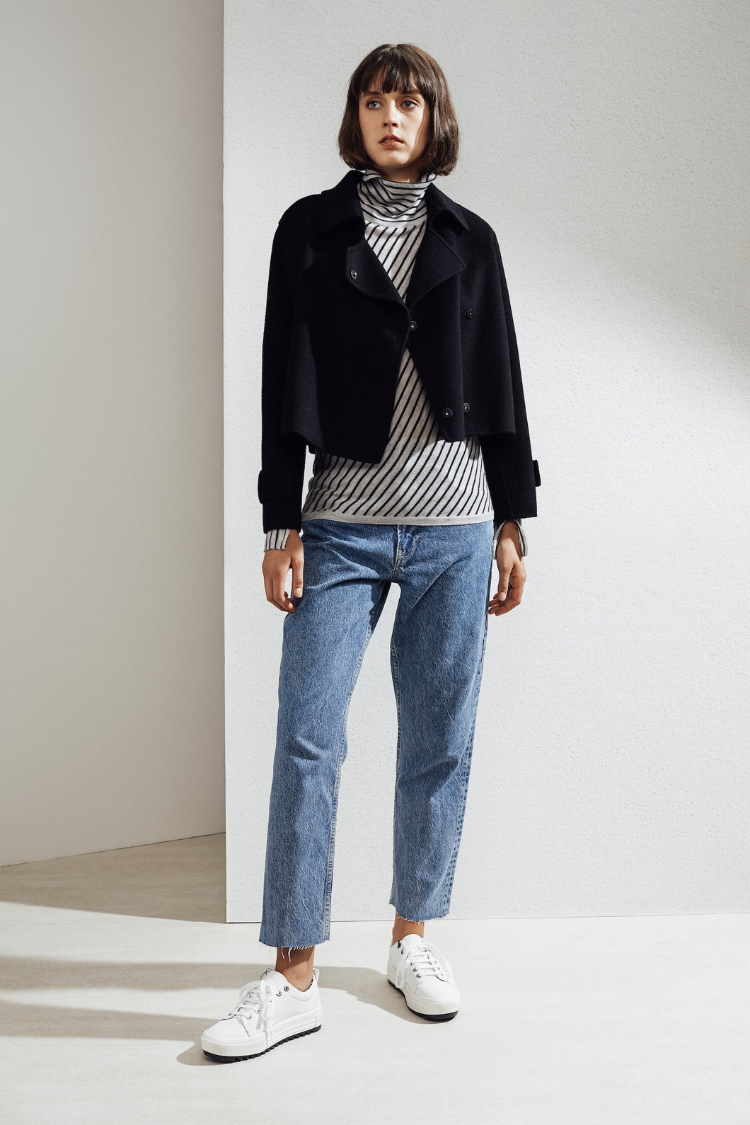 Aria Double-face Cashmere Double Breasted Military Coat Black| 22 Factor | ECO-LUXE knitwear 