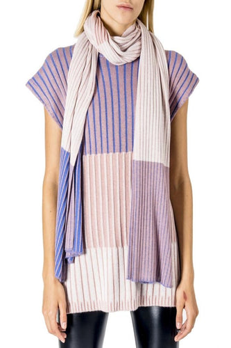 22 Factor | Block Stripe Shawl Scarf in Beige/ Purple | The R Collective
