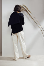 Load image into Gallery viewer, Alaska Draped Scarf Yak Cashmere-blend Sweater Navy/Black| 22 Factor | ECO-LUXE knitwear 
