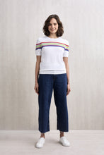 Load image into Gallery viewer, Rainbow Striped Short Sleeve Top White | 22 Factor
