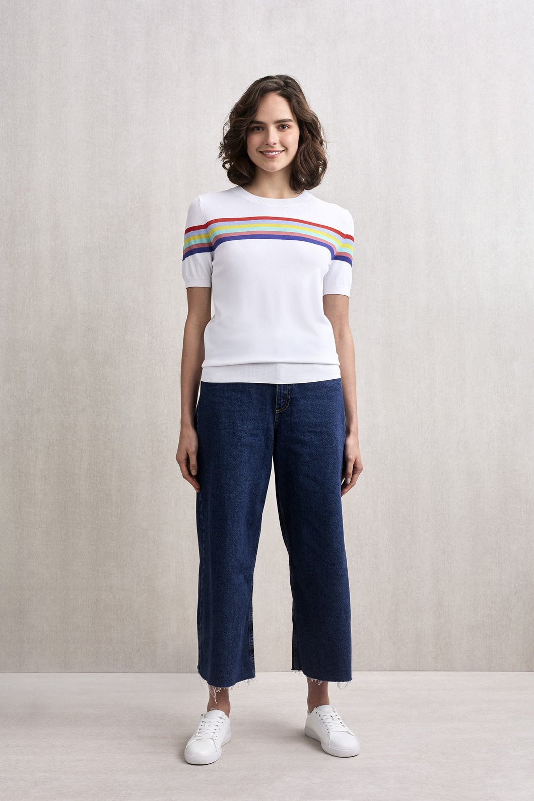 Rainbow Striped Short Sleeve Top White | 22 Factor