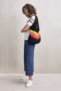 Rainbow Striped Knitted Tote Black | 22 Factor