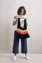 Load image into Gallery viewer, Rainbow Striped Knitted Tote Black | 22 Factor
