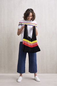 Rainbow Striped Knitted Tote Black | 22 Factor