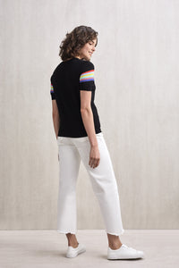 Rainbow Striped Short Sleeve Top Black | 22 Factor