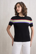 Load image into Gallery viewer, Rainbow Striped Short Sleeve Top Black | 22 Factor
