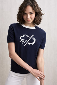 Rain Or Shine Short Sleeve Knit Top Navy