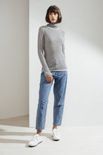 Load image into Gallery viewer, Ember Striped Feather Cashmere Top Light Grey / Charcoal | 22 Factor | ECO-LUXE knitwear 
