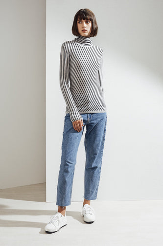 Ember Striped Feather Cashmere Top Light Grey / Charcoal | 22 Factor | ECO-LUXE knitwear 