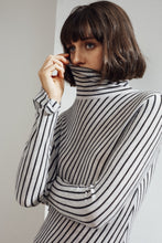 Load image into Gallery viewer, Ember Striped Feather Cashmere Top Light Grey / Charcoal | 22 Factor | ECO-LUXE knitwear 
