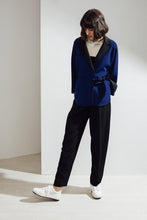 Load image into Gallery viewer, Haley Double-face Cashmere Wrap Coat Blue/Dark Grey| 22 Factor | ECO-LUXE knitwear 
