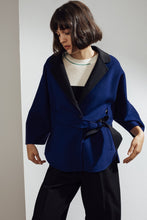 Load image into Gallery viewer, Haley Double-face Cashmere Wrap Coat Blue/Dark Grey| 22 Factor | ECO-LUXE knitwear 
