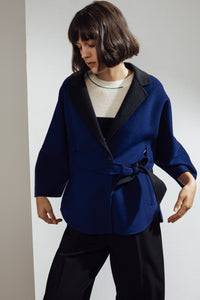 Haley Double-face Cashmere Wrap Coat Blue/Dark Grey| 22 Factor | ECO-LUXE knitwear 