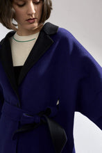 Load image into Gallery viewer, Haley Double-faced Cashmere Wrap Coat Blue/Dark Grey
