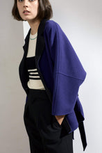 Load image into Gallery viewer, Haley Double-faced Cashmere Wrap Coat Blue/Dark Grey
