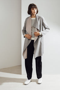 Claire Double-face Cashmere Waterfall Coat Grey/Pink| 22 Factor | ECO-LUXE knitwear 