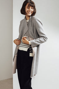 Claire Double-face Cashmere Waterfall Coat Grey/Pink| 22 Factor | ECO-LUXE knitwear 