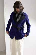 Load image into Gallery viewer, Alda Reversible Double-faced Cashmere Wrap Coat Blue/Dark Grey
