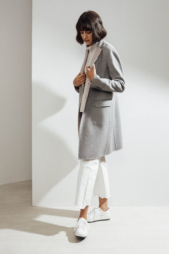 Sophie Double-face Cashmere Tailored Coat Grey/Pink| 22 Factor | ECO-LUXE knitwear 