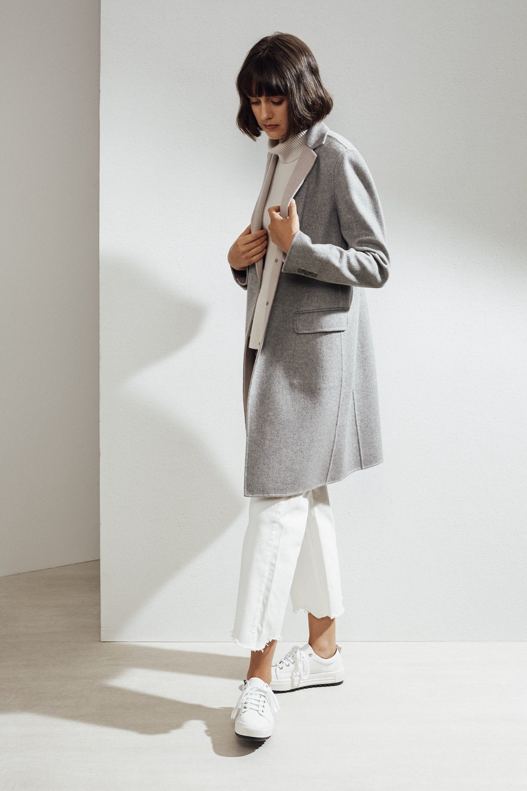 Sophie Double-face Cashmere Tailored Coat Grey/Pink| 22 Factor | ECO-LUXE knitwear 