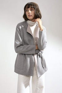 Alda Reversible Double-faced Cashmere Wrap Coat Grey/Pink