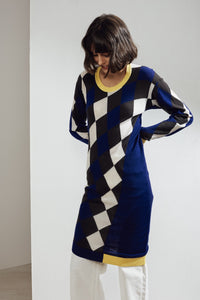  Lucia Asymmetric Argyle Tunic Ultramarine| 22 Factor | ECO-LUXE knitwear 