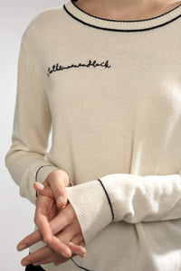 Personalized Paloma Embroidered Cashmere Sweater White/Black