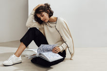 Load image into Gallery viewer, Garnet Embroidered Cashmere Cardigan White/Black | 22 Factor | ECO-LUXE knitwear 
