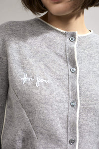 Personalized Garnet Embroidered Cashmere Cardigan Grey/Ivory