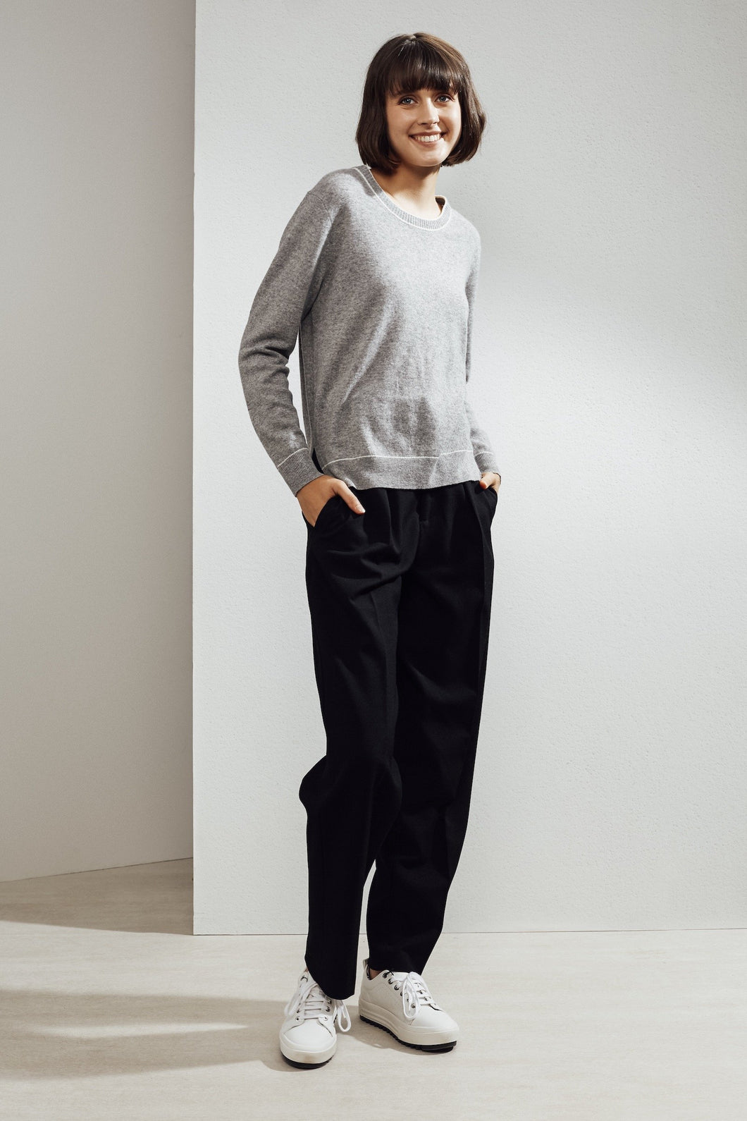 Paloma Embroidered Cashmere Sweater Grey/Ivory| 22 Factor | ECO-LUXE knitwear 