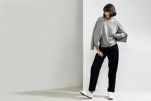 Load image into Gallery viewer, Garnet Embroidered Cashmere Cardigan Grey/Ivory| 22 Factor | ECO-LUXE knitwear 
