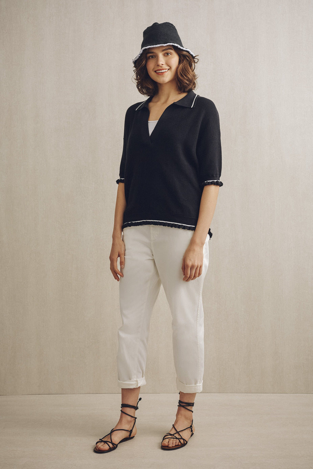 Riley Collared Knit Top Black | 22 Factor