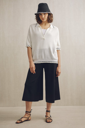 Riley Collared Knit Top White | 22 Factor