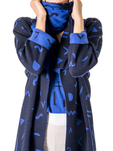 Double Sided Jacquard Scarf in Blue/ Navy