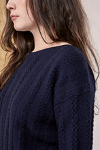 Load image into Gallery viewer, Katie Dimensional Cable Merino Crew Navy | 22 Factor | ECO-LUXE knitwear 
