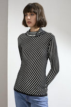 Load image into Gallery viewer, Ember Striped Feather Cashmere Top Black/Ivory | 22 Factor | ECO-LUXE knitwear 
