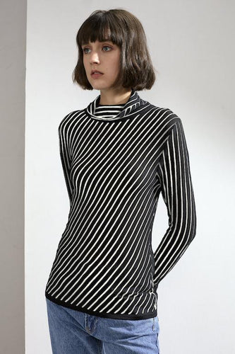 Ember Striped Feather Cashmere Top Black/Ivory | 22 Factor | ECO-LUXE knitwear 