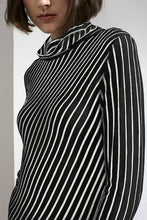 Load image into Gallery viewer, Ember Striped Feather Cashmere Top Black/Ivory | 22 Factor | ECO-LUXE knitwear 
