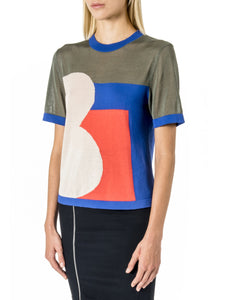 Sheer Panel T-shirt in Mint/ Khaki