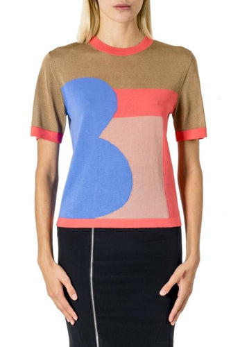 22 Factor | Top | Sheer Panel T-shirt in Purple/ Camel